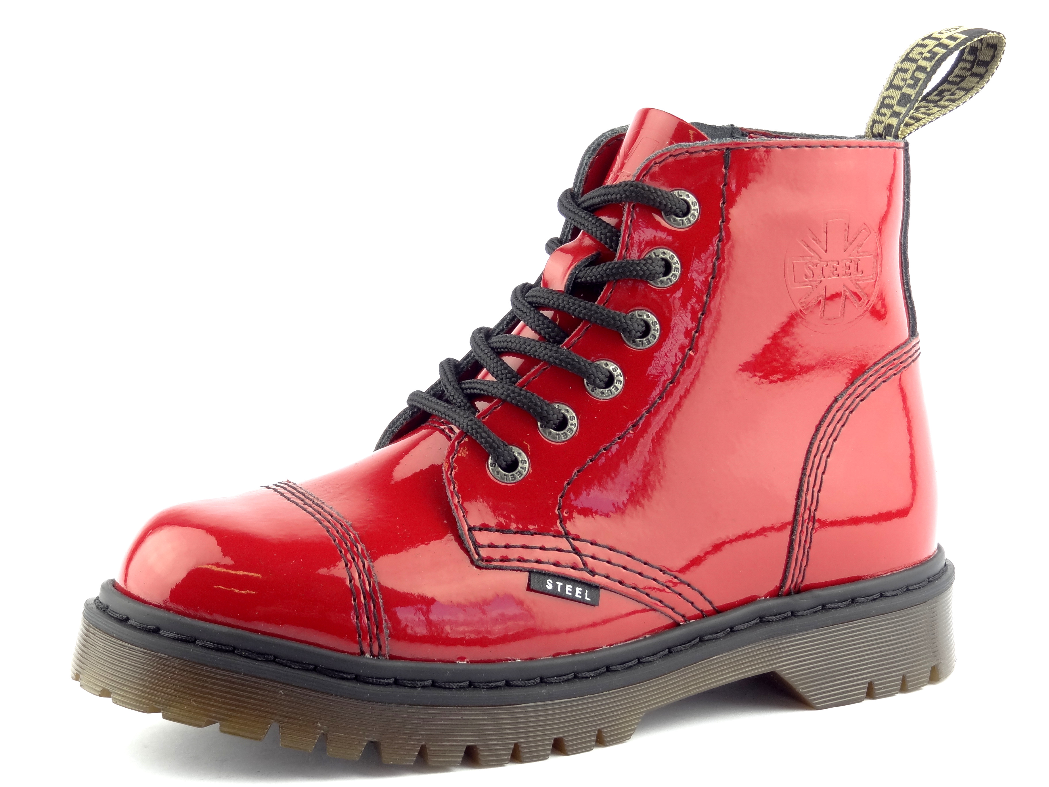 Steel boty 6 dírek 127/AL2/OC/ZIP RED Lak bez ocelové špičky